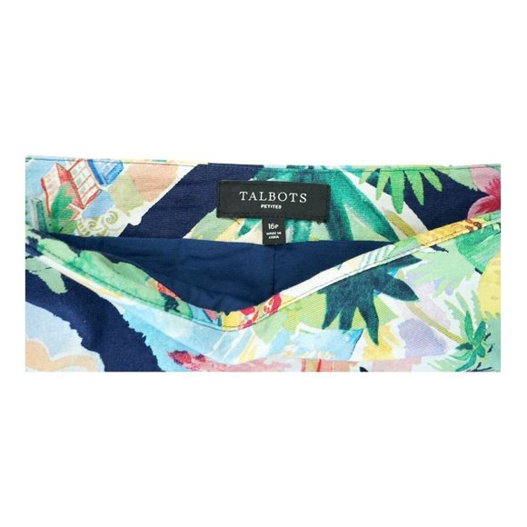Talbots Tropical Watercolor Mini‎ Skirt 16P Petites Women’s Hawaii Flamingo - Picture 4 of 5